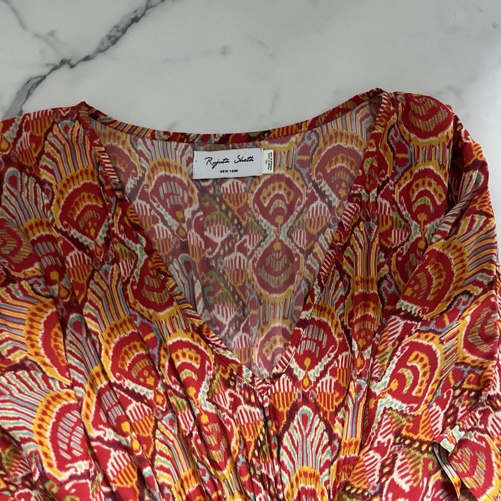 Rujuta Sheth Marie Cinch Kaftan Seashell Print Maxi Dress Sz M/L Resort Cover Up - Picture 6 of 10